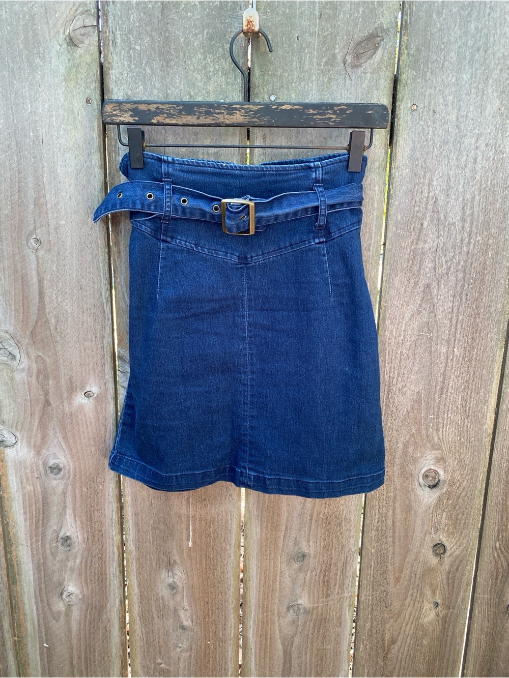 Free People Living It Up Denim Mini Skirt Size 8 Belted Dark Wash - Picture 2 of 4